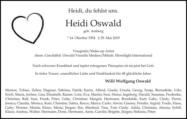 Traueranzeige heidi Oswald