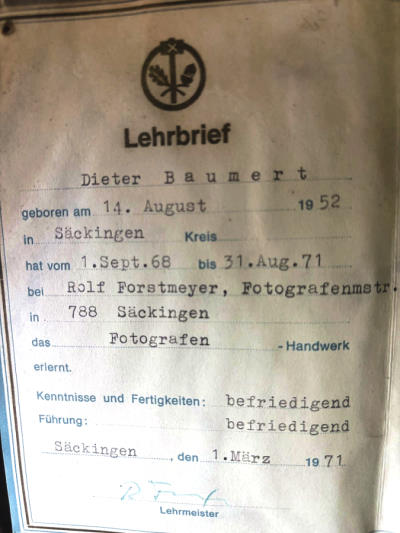 Lehrbrief Dieter Emil Baumert