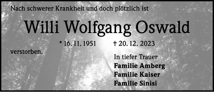 Traueranzeige Willi Oswald